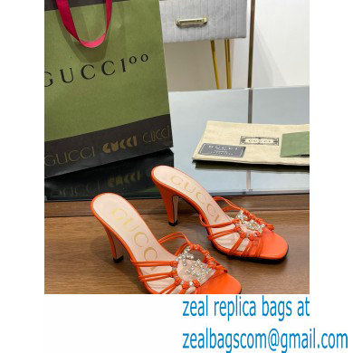 Gucci Heel 9cm Slide Sandals Orange with crystals Interlocking G 2023