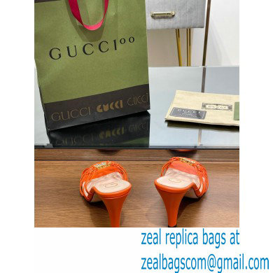 Gucci Heel 9cm Slide Sandals Orange with crystals Interlocking G 2023