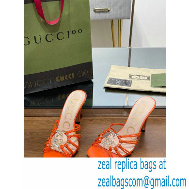 Gucci Heel 9cm Slide Sandals Orange with crystals Interlocking G 2023