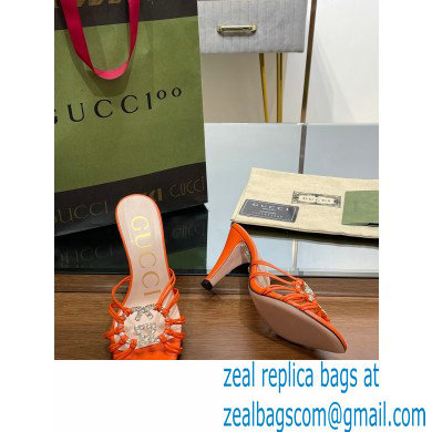 Gucci Heel 9cm Slide Sandals Orange with crystals Interlocking G 2023