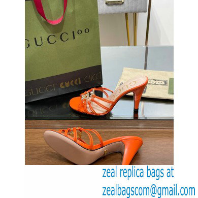 Gucci Heel 9cm Slide Sandals Orange with crystals Interlocking G 2023