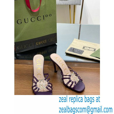 Gucci Heel 9cm Slide Sandals Purple with crystals Interlocking G 2023