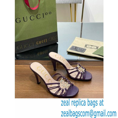 Gucci Heel 9cm Slide Sandals Purple with crystals Interlocking G 2023