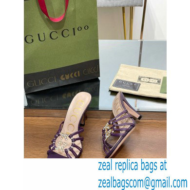 Gucci Heel 9cm Slide Sandals Purple with crystals Interlocking G 2023