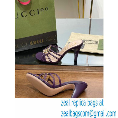 Gucci Heel 9cm Slide Sandals Purple with crystals Interlocking G 2023 - Click Image to Close