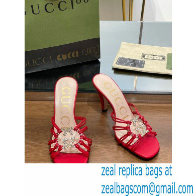 Gucci Heel 9cm Slide Sandals Red with crystals Interlocking G 2023