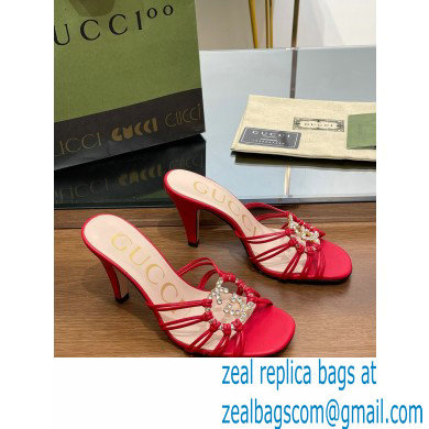 Gucci Heel 9cm Slide Sandals Red with crystals Interlocking G 2023