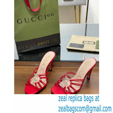 Gucci Heel 9cm Slide Sandals Red with crystals Interlocking G 2023