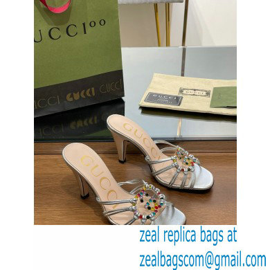 Gucci Heel 9cm Slide Sandals Silver with crystals Interlocking G 2023