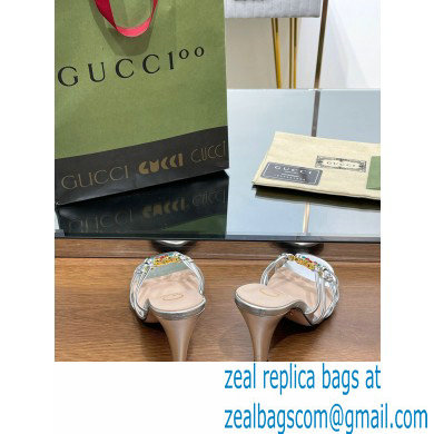 Gucci Heel 9cm Slide Sandals Silver with crystals Interlocking G 2023