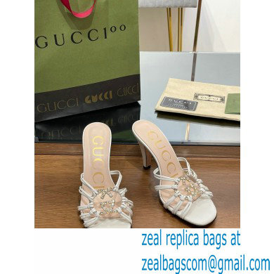 Gucci Heel 9cm Slide Sandals White with crystals Interlocking G 2023