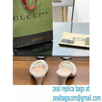 Gucci Heel 9cm Slide Sandals White with crystals Interlocking G 2023