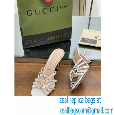 Gucci Heel 9cm Slide Sandals White with crystals Interlocking G 2023