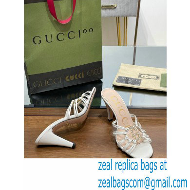 Gucci Heel 9cm Slide Sandals White with crystals Interlocking G 2023