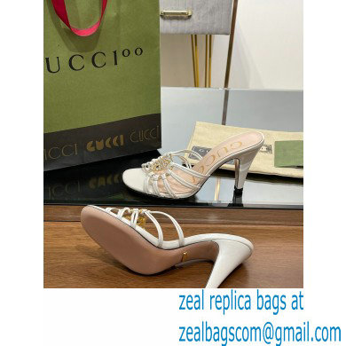 Gucci Heel 9cm Slide Sandals White with crystals Interlocking G 2023