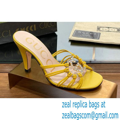 Gucci Heel 9cm Slide Sandals Yellow with crystals Interlocking G 2023 - Click Image to Close