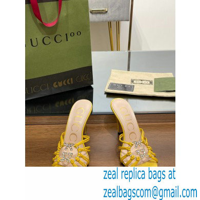 Gucci Heel 9cm Slide Sandals Yellow with crystals Interlocking G 2023 - Click Image to Close