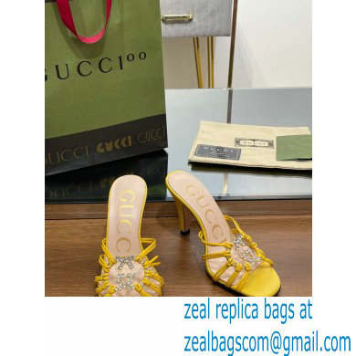 Gucci Heel 9cm Slide Sandals Yellow with crystals Interlocking G 2023 - Click Image to Close