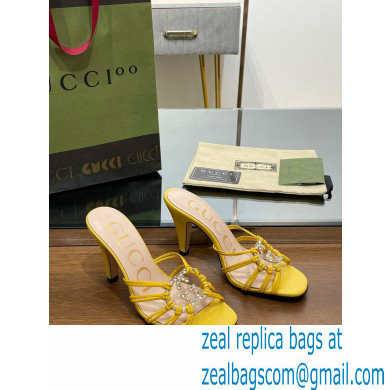 Gucci Heel 9cm Slide Sandals Yellow with crystals Interlocking G 2023 - Click Image to Close