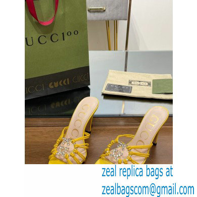 Gucci Heel 9cm Slide Sandals Yellow with crystals Interlocking G 2023