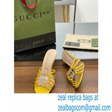 Gucci Heel 9cm Slide Sandals Yellow with crystals Interlocking G 2023 - Click Image to Close