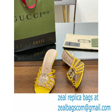 Gucci Heel 9cm Slide Sandals Yellow with crystals Interlocking G 2023