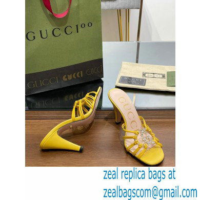 Gucci Heel 9cm Slide Sandals Yellow with crystals Interlocking G 2023 - Click Image to Close