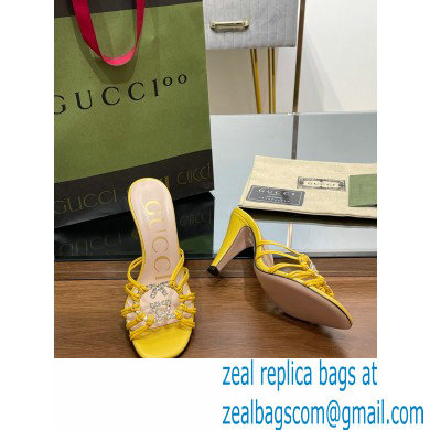 Gucci Heel 9cm Slide Sandals Yellow with crystals Interlocking G 2023