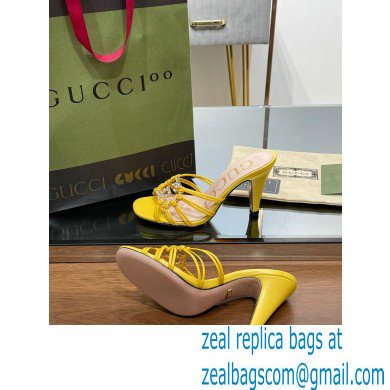 Gucci Heel 9cm Slide Sandals Yellow with crystals Interlocking G 2023 - Click Image to Close