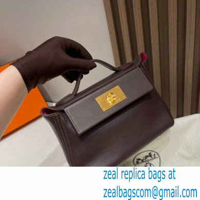 HERMES 24/24 MINI KELLY BAG IN TOGO LEATHER rouge sellier/framboise