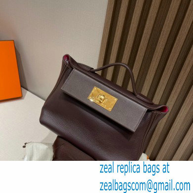 HERMES 24/24 MINI KELLY BAG IN TOGO LEATHER rouge sellier/framboise - Click Image to Close