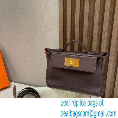 HERMES 24/24 MINI KELLY BAG IN TOGO LEATHER rouge sellier/framboise - Click Image to Close