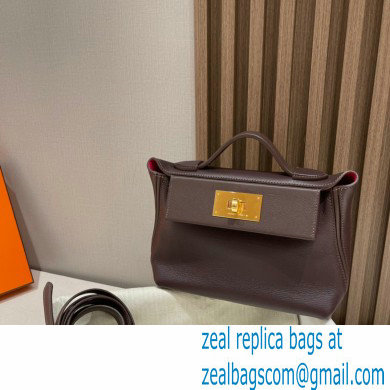 HERMES 24/24 MINI KELLY BAG IN TOGO LEATHER rouge sellier/framboise