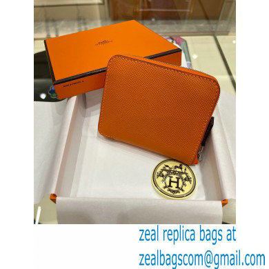 HERMES SILK'IN COMPACT WALLET IN ORIGINAL EPSOM LEATHER ORANGE 2023 - Click Image to Close