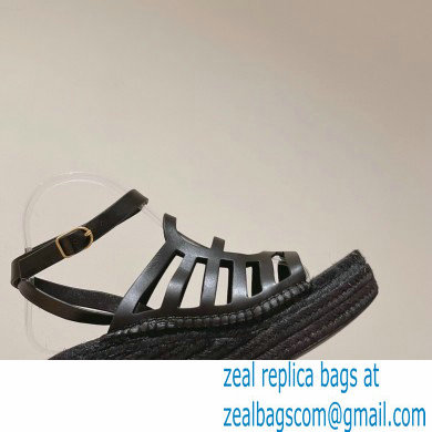 Hermes Heel 8.5cm Platform 5cm Catalya Wedge Espadrilles All Black 2023 - Click Image to Close