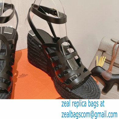 Hermes Heel 8.5cm Platform 5cm Catalya Wedge Espadrilles All Black 2023