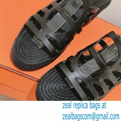 Hermes Heel 8.5cm Platform 5cm Catalya Wedge Espadrilles All Black 2023 - Click Image to Close