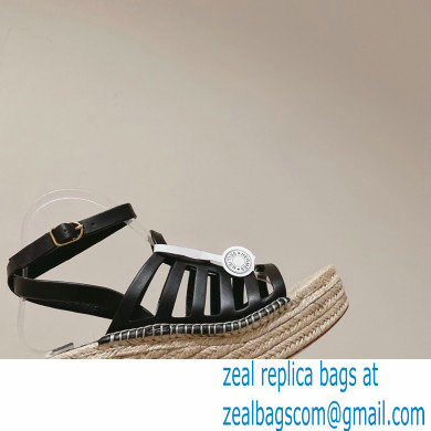 Hermes Heel 8.5cm Platform 5cm Catalya Wedge Espadrilles Black 2023 - Click Image to Close