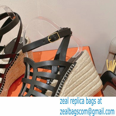 Hermes Heel 8.5cm Platform 5cm Catalya Wedge Espadrilles Black 2023 - Click Image to Close