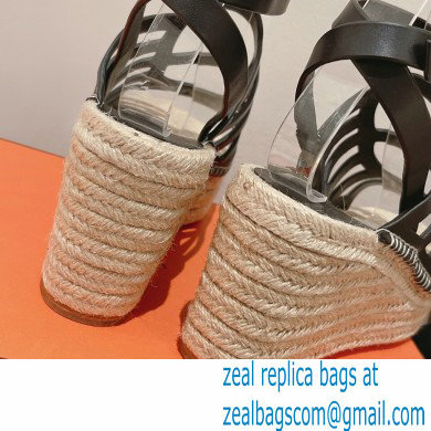 Hermes Heel 8.5cm Platform 5cm Catalya Wedge Espadrilles Black 2023