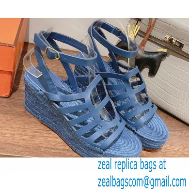 Hermes Heel 8.5cm Platform 5cm Catalya Wedge Espadrilles Blue 2023 - Click Image to Close