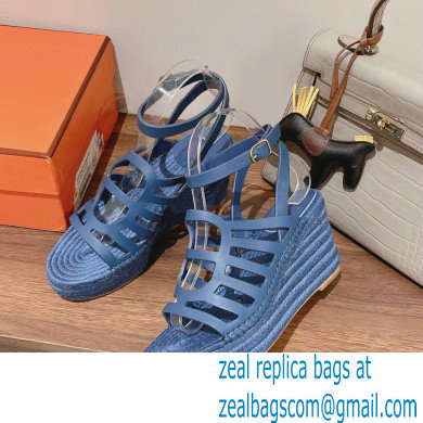 Hermes Heel 8.5cm Platform 5cm Catalya Wedge Espadrilles Blue 2023