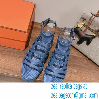 Hermes Heel 8.5cm Platform 5cm Catalya Wedge Espadrilles Blue 2023 - Click Image to Close