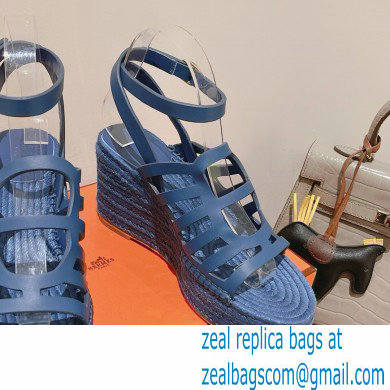 Hermes Heel 8.5cm Platform 5cm Catalya Wedge Espadrilles Blue 2023 - Click Image to Close