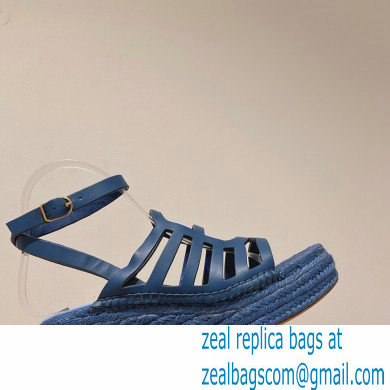 Hermes Heel 8.5cm Platform 5cm Catalya Wedge Espadrilles Blue 2023