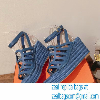 Hermes Heel 8.5cm Platform 5cm Catalya Wedge Espadrilles Blue 2023 - Click Image to Close