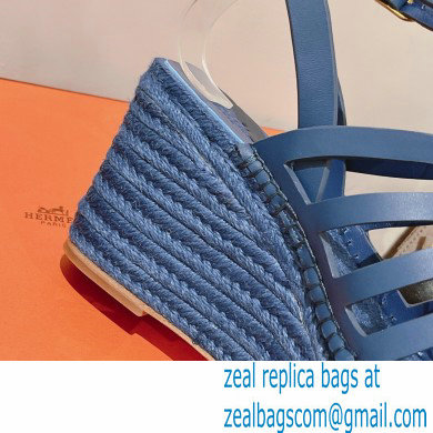 Hermes Heel 8.5cm Platform 5cm Catalya Wedge Espadrilles Blue 2023