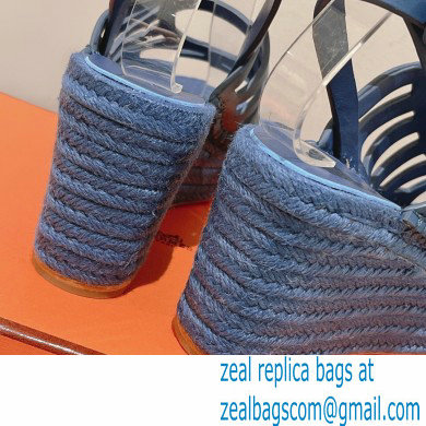 Hermes Heel 8.5cm Platform 5cm Catalya Wedge Espadrilles Blue 2023