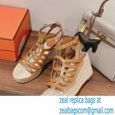 Hermes Heel 8.5cm Platform 5cm Catalya Wedge Espadrilles Brown 2023