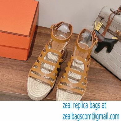 Hermes Heel 8.5cm Platform 5cm Catalya Wedge Espadrilles Brown 2023 - Click Image to Close